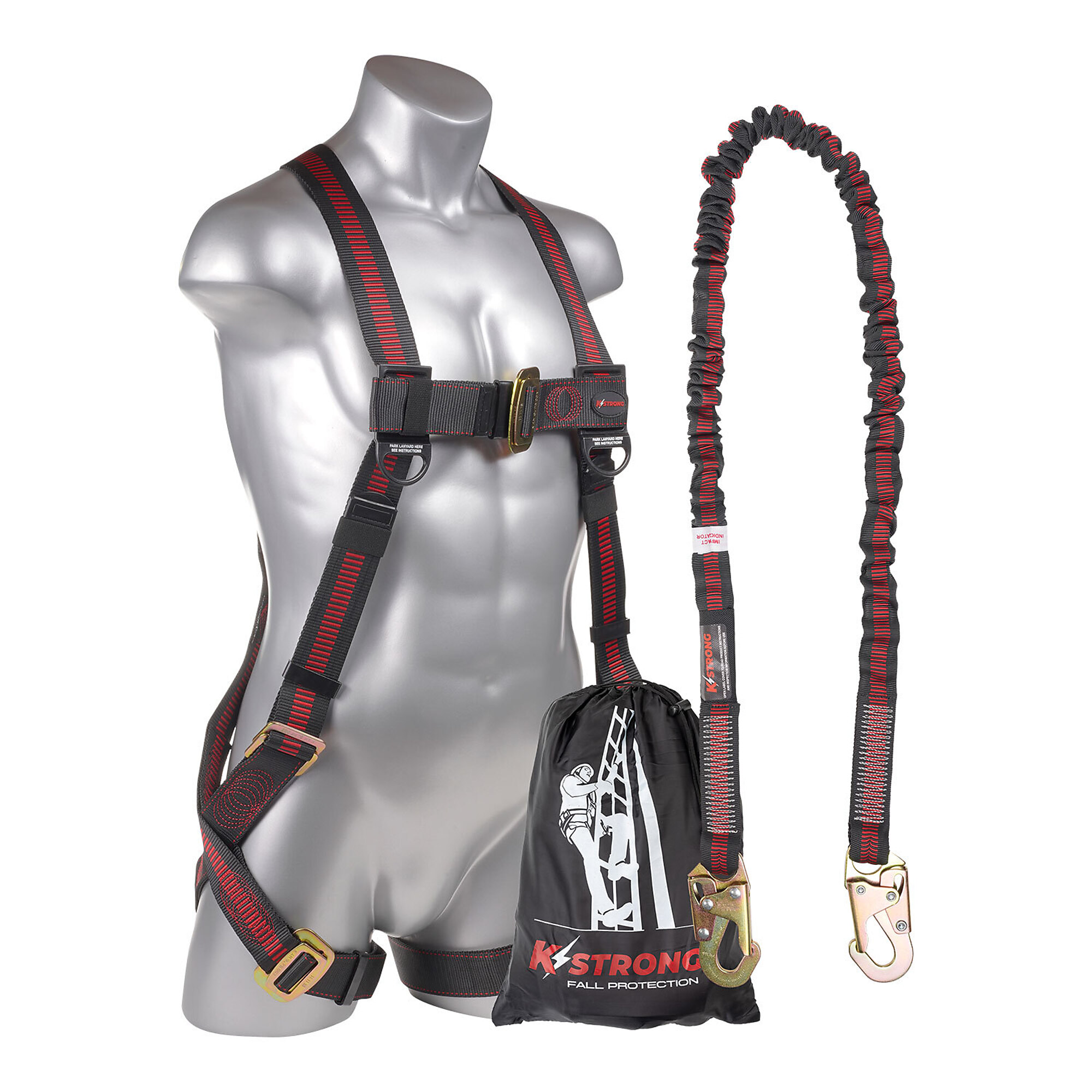 KStrong Kapture Elite 5-Point Full Body Harness — Dorsal D-Ring, Mating Buckle Legs, L-XL, 6ft. Internal Shock-Absorbing Lanyard with Snap Hooks, Model# UFK20010-L-XL